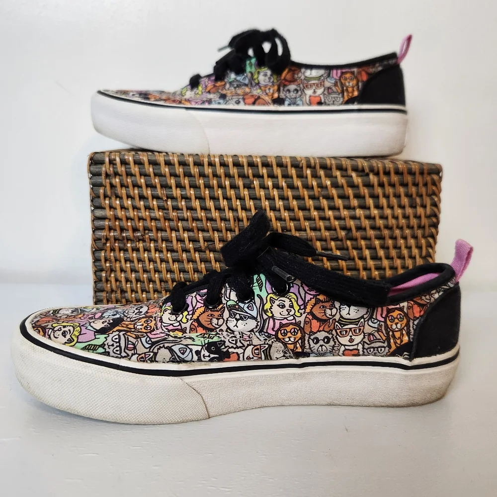 Bobs From Skechers Cat Print Canvas Lace Up Sneakers